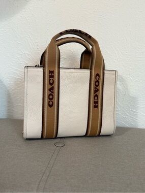 Coach Cream Pebbled Leather Mini Tote with Branded Tan handles